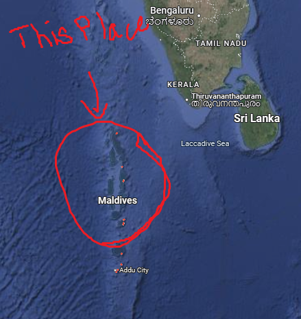 Picture of maldives circled in google maps satellite view.